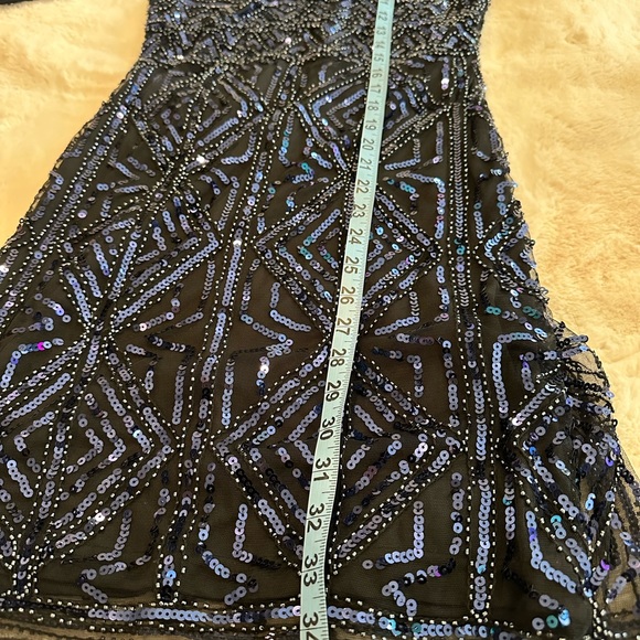 MOLLY BRACKEN SHEER LONG SLEEVE SEQUIN MINI DRESS navy blue size S - Picture 9 of 11